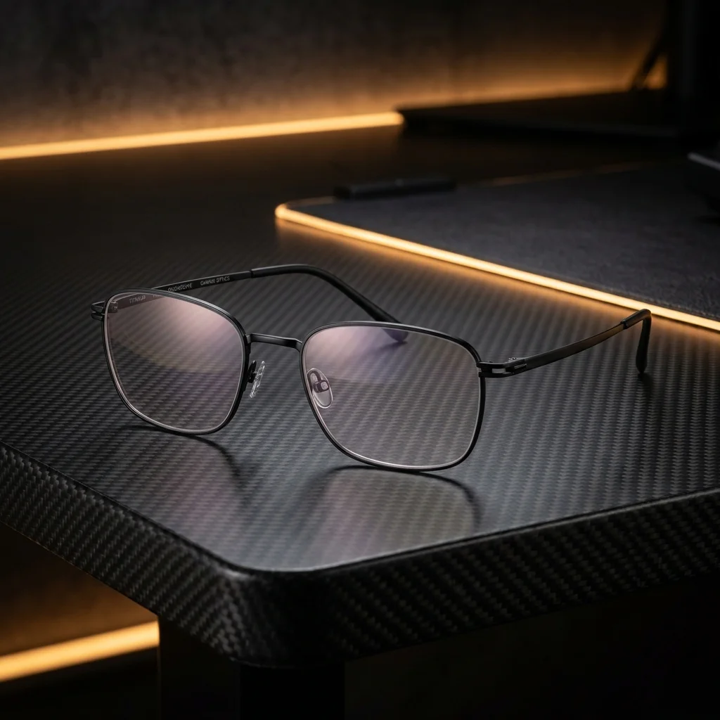 BlueLume Circadian Nighttime Reading Glasses on amber display
